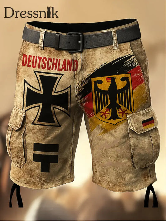 Herren Deutschland Flagge bedruckte Textur Kordel zug Tasche Freizeit-Cargo-Shorts A / S