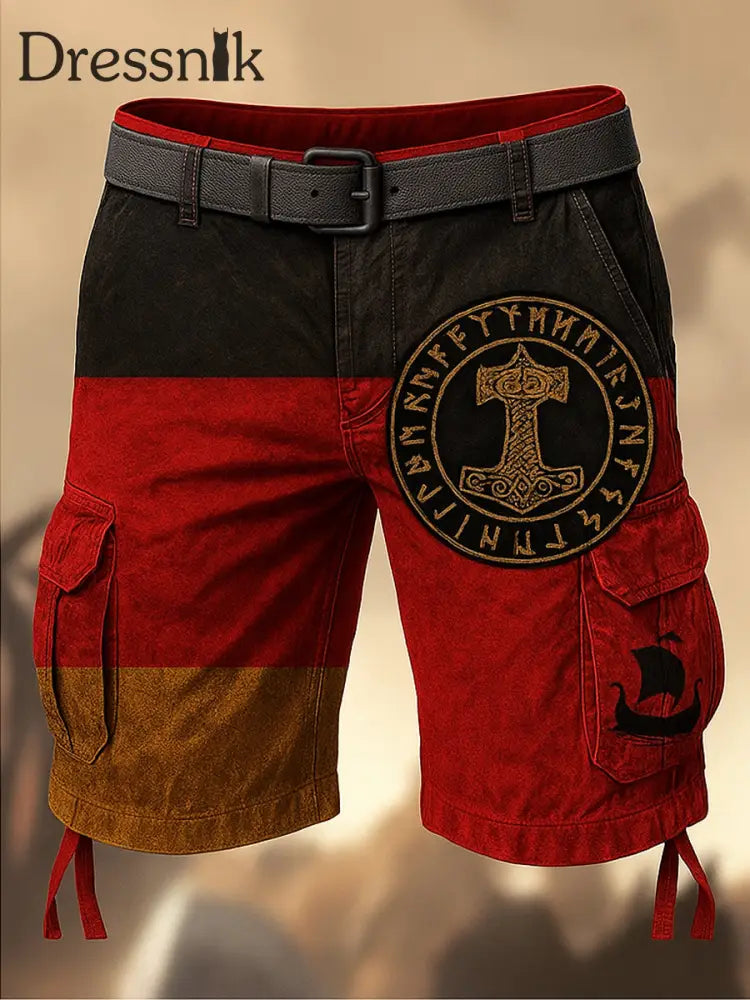 Herren Deutschland Flagge Viking bedruckte Textur Kordel zug Tasche Freizeit Cargo Shorts A / M