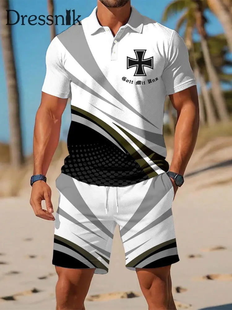 Herren Deutschland Iron Cross Lässiger Business-Kurzarm-Polo-Anzug Grün / S