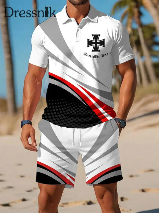 Herren Deutschland Iron Cross Lässiger Business-Kurzarm-Polo-Anzug Rot / S