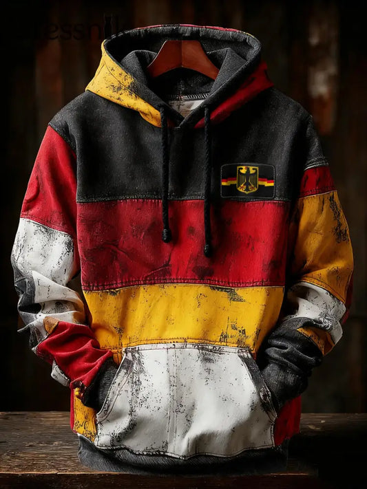 Herren Deutschland Kunstdruck Übergroßer Schulter-Hoodie mit Tasche Grafik / S
