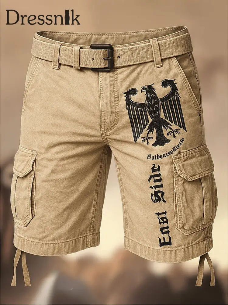 Herren Deutschland Ostseite bedruckte Textur Kordel zug Tasche Freizeit-Cargo-Shorts A / M
