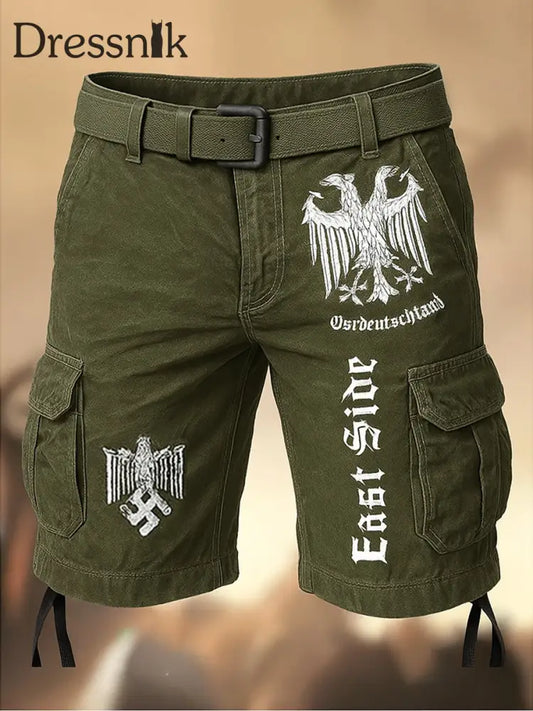 Herren Deutschland Ostseite bedruckte Textur Kordel zug Tasche Freizeit-Cargo-Shorts A / M