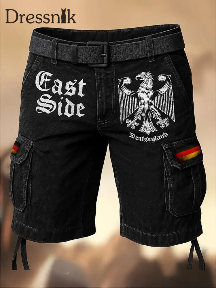 Herren Deutschland Ostseite bedruckte Textur Kordel zug Tasche Freizeit-Cargo-Shorts A / M