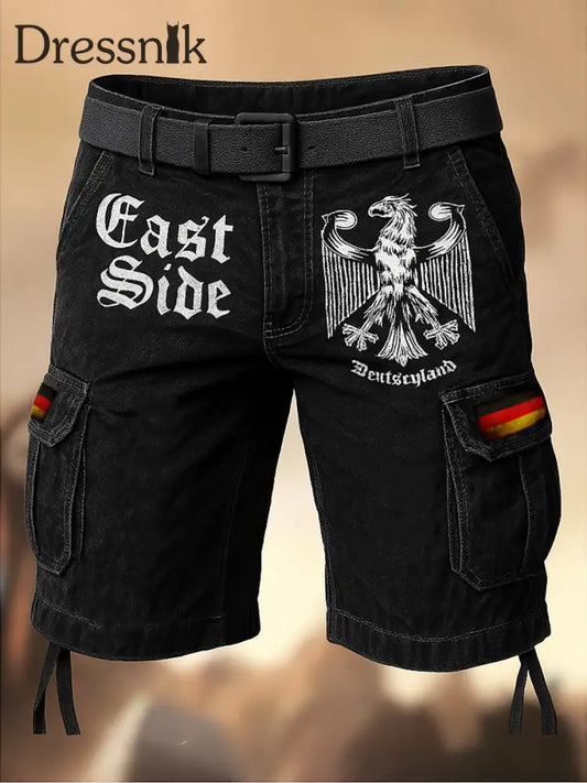 Herren Deutschland Ostseite bedruckte Textur Kordel zug Tasche Freizeit-Cargo-Shorts A / M