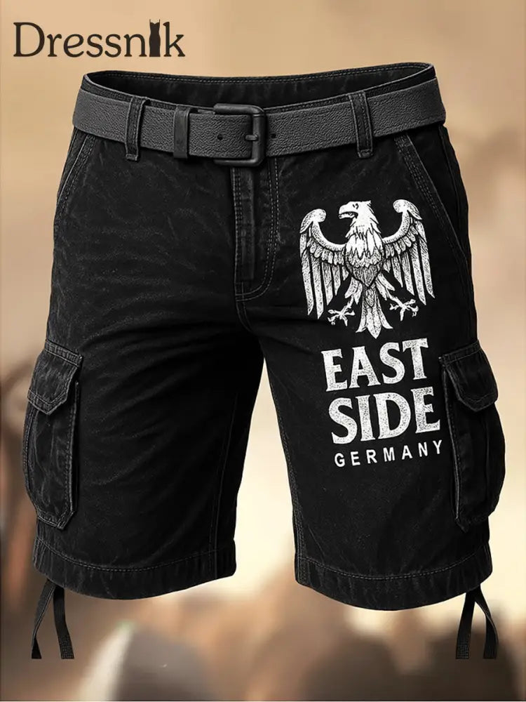 Herren Deutschland Ostseite bedruckte Textur Kordel zug Tasche Freizeit-Cargo-Shorts A / M