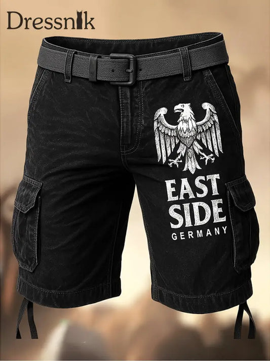 Herren Deutschland Ostseite bedruckte Textur Kordel zug Tasche Freizeit-Cargo-Shorts A / M