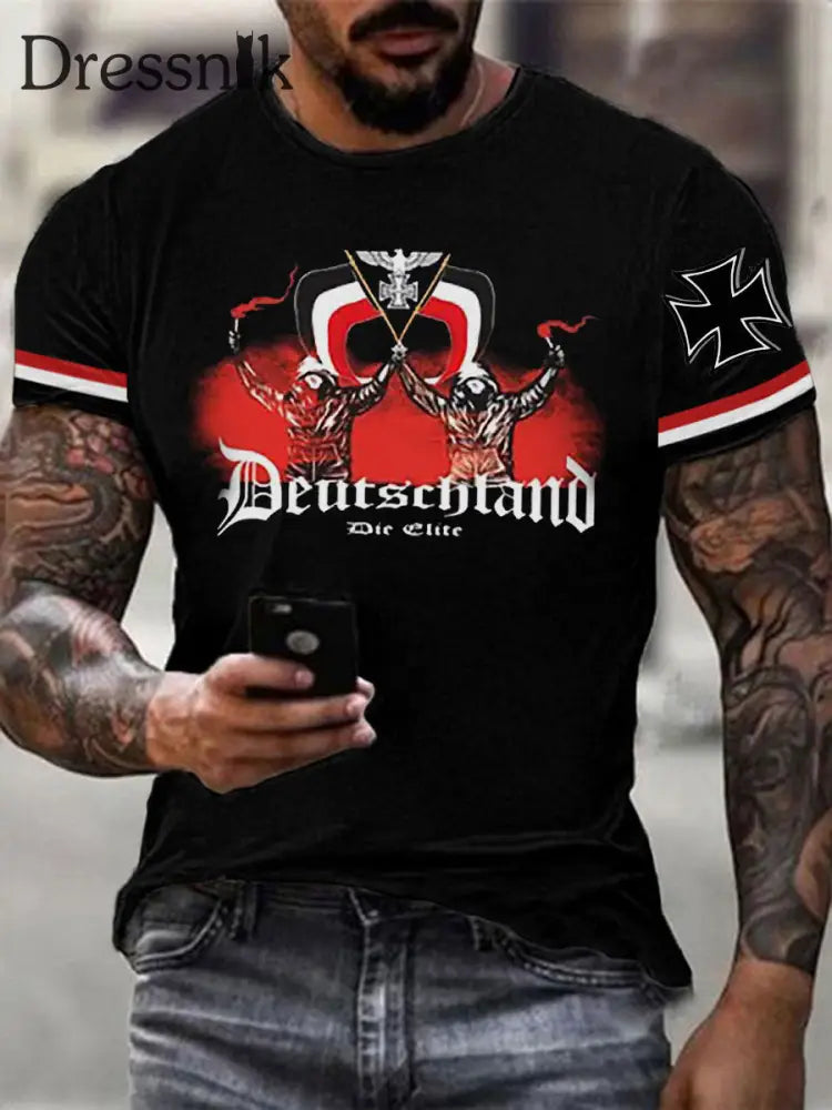 Herren Deutschland Reichs adler Ewige Treue T-Shirt mit kurzen Ärmeln Schwarz / S