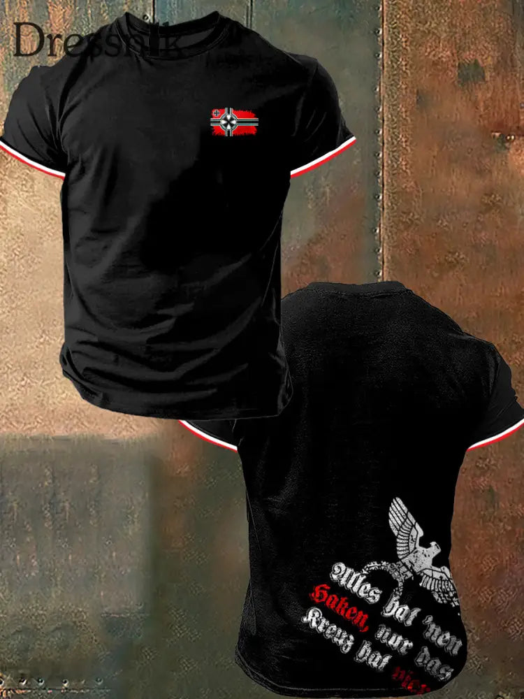 Herren Deutschland Reichs adler Print Vintage Mode Kurzarm T-Shirt Schwarz / S