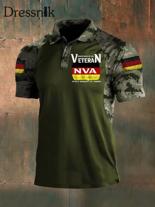 Herren Deutschland Veteran Kurzarm Polo Shirt Armee grün / S