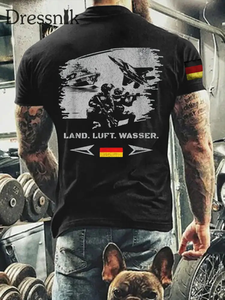 Herren Deutschland Veteran T-Shirt mit kurzen Ärmeln Schwarz / S