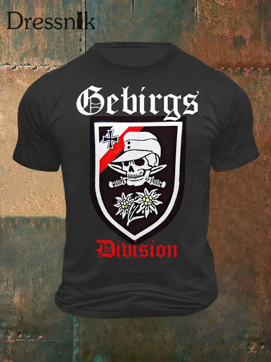 Herren Dibision Print Vintage Mode Kurzarm T-Shirt Schwarz / S