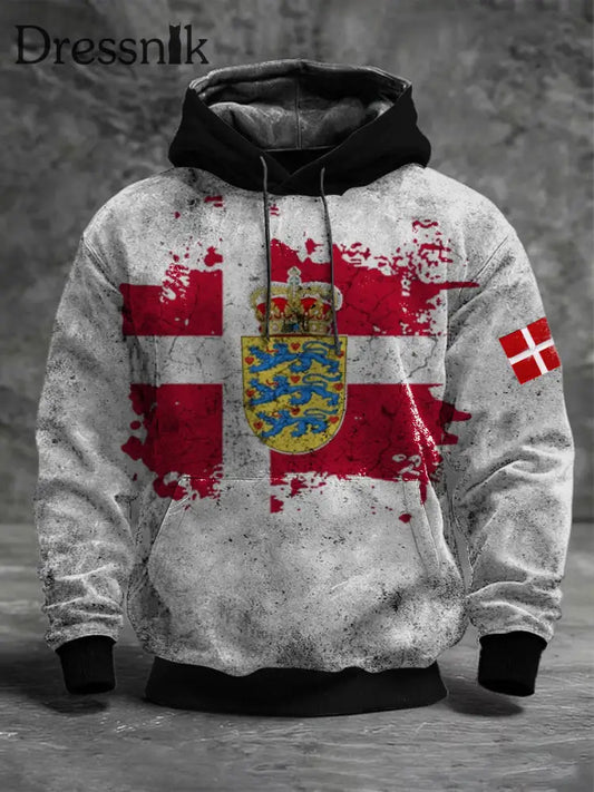 Herren Distressed Dänemark Flag & Crest Grafik Hoodie mehrfarbig / S