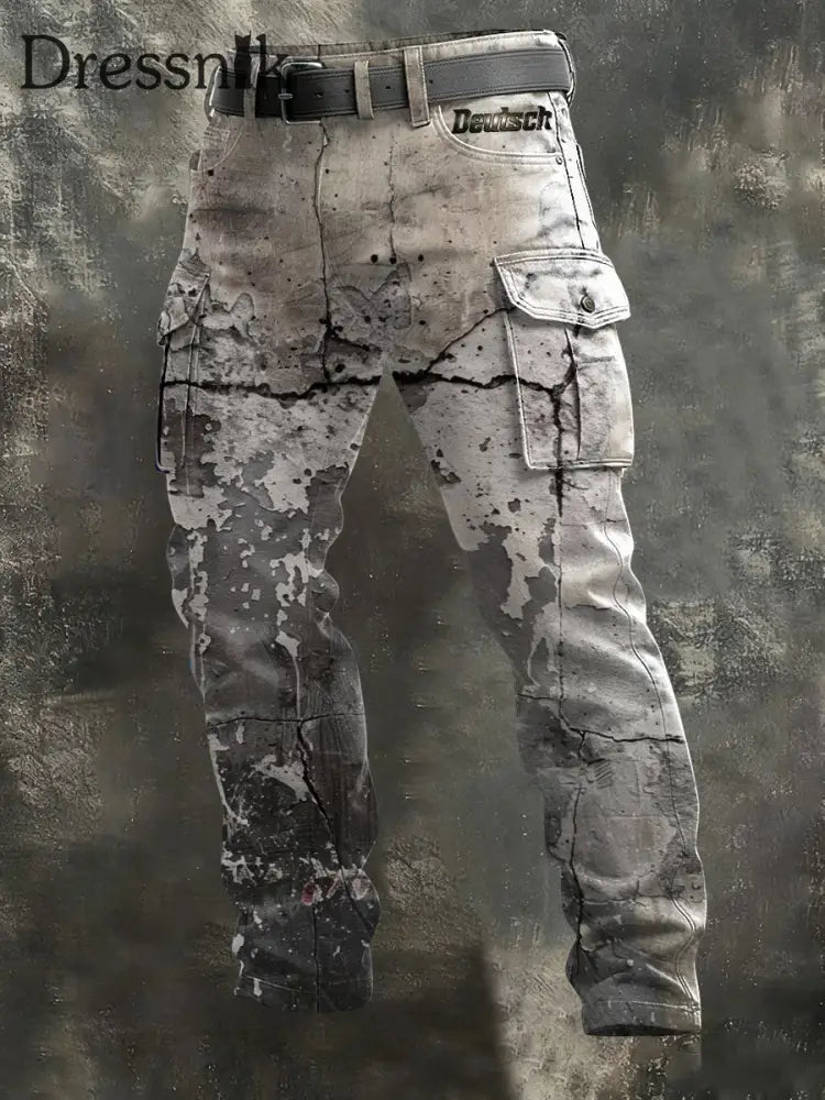 Herren Distressed Grey Crackle ’Deutsch’ Cargo hosen mehrfarbig / S