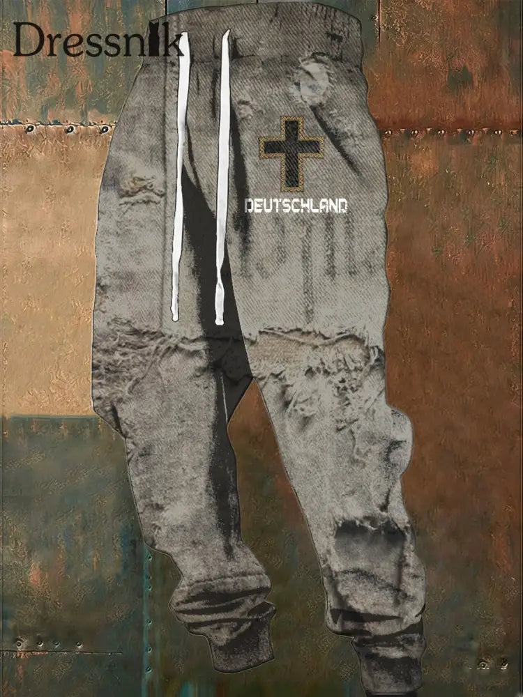Herren Distressed Grey ’DEUTSCHLAND’ Kreuz-Detail-Jogging hose mehrfarbig / S