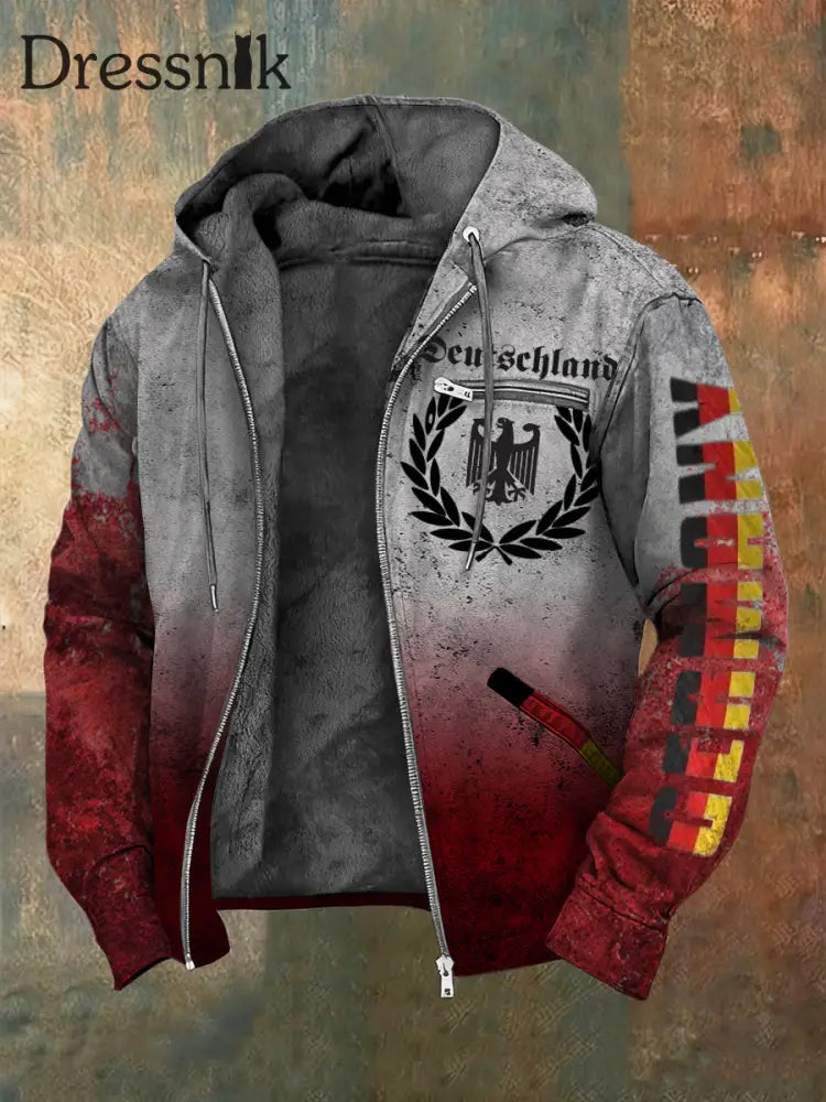 Herren Distressed Rot-Steigung Deutschland Lorbeer Adler Print Kapuzen jacke mehrfarbig / S