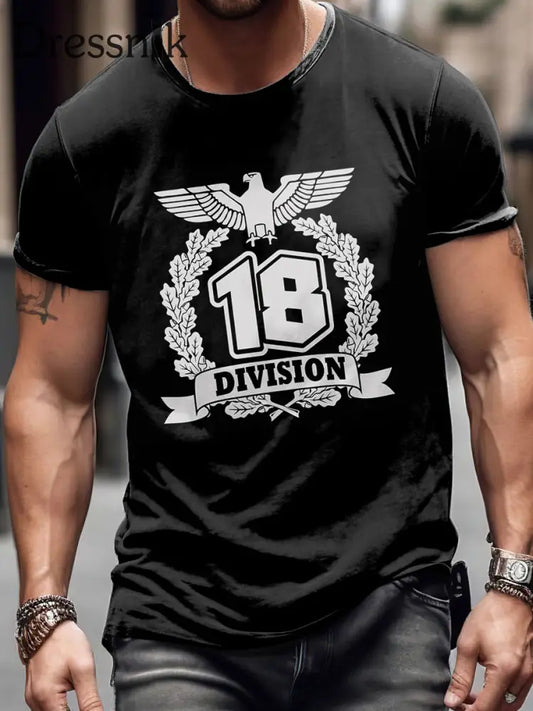 Herren Division 18 Print Vintage Mode Kurzarm T-Shirt Schwarz / S