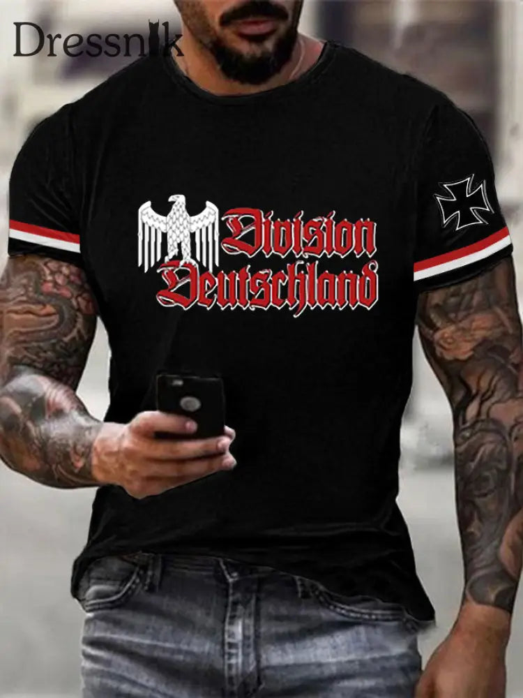 Herren Division Deutschland gedruckt T-Shirt Schwarz / S