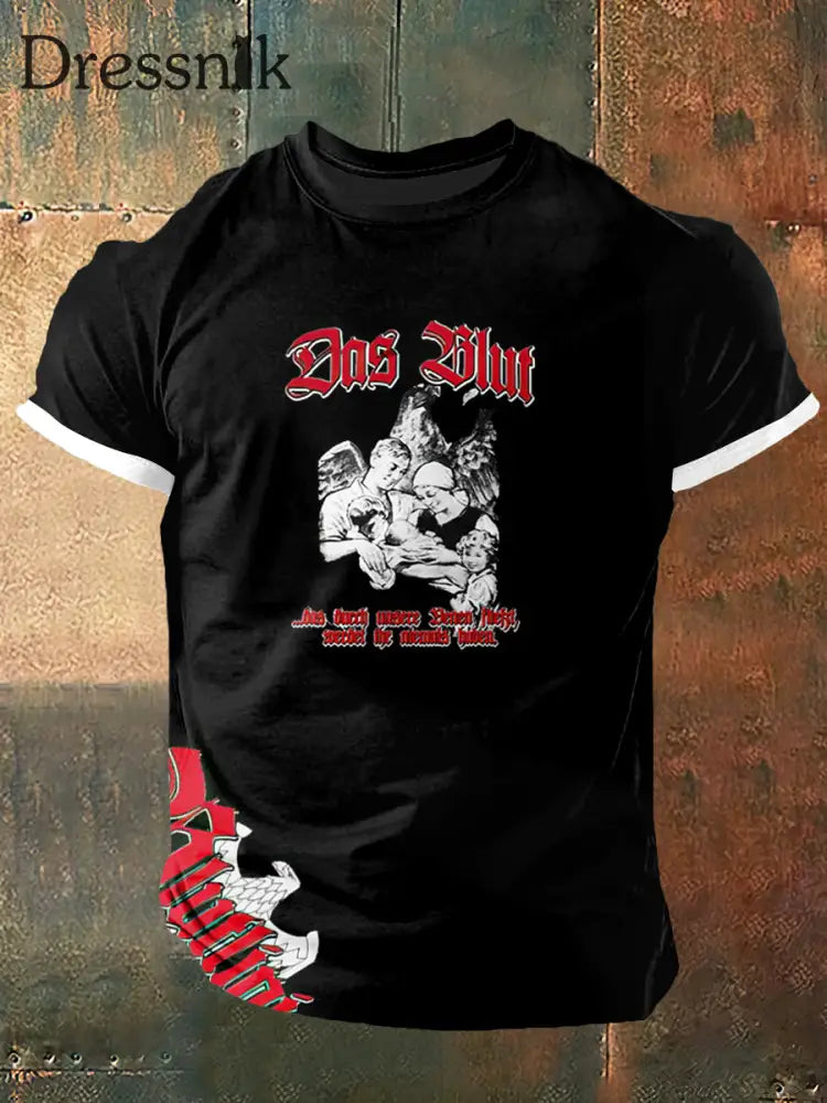 Herren Dos Blut Print Vintage Mode Kurzarm T-Shirt Schwarz / S