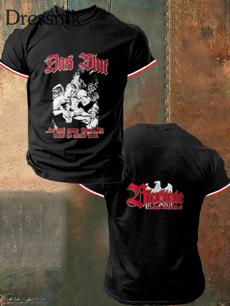 Herren Dos Blut Print Vintage Mode Kurzarm T-Shirt Schwarz / S