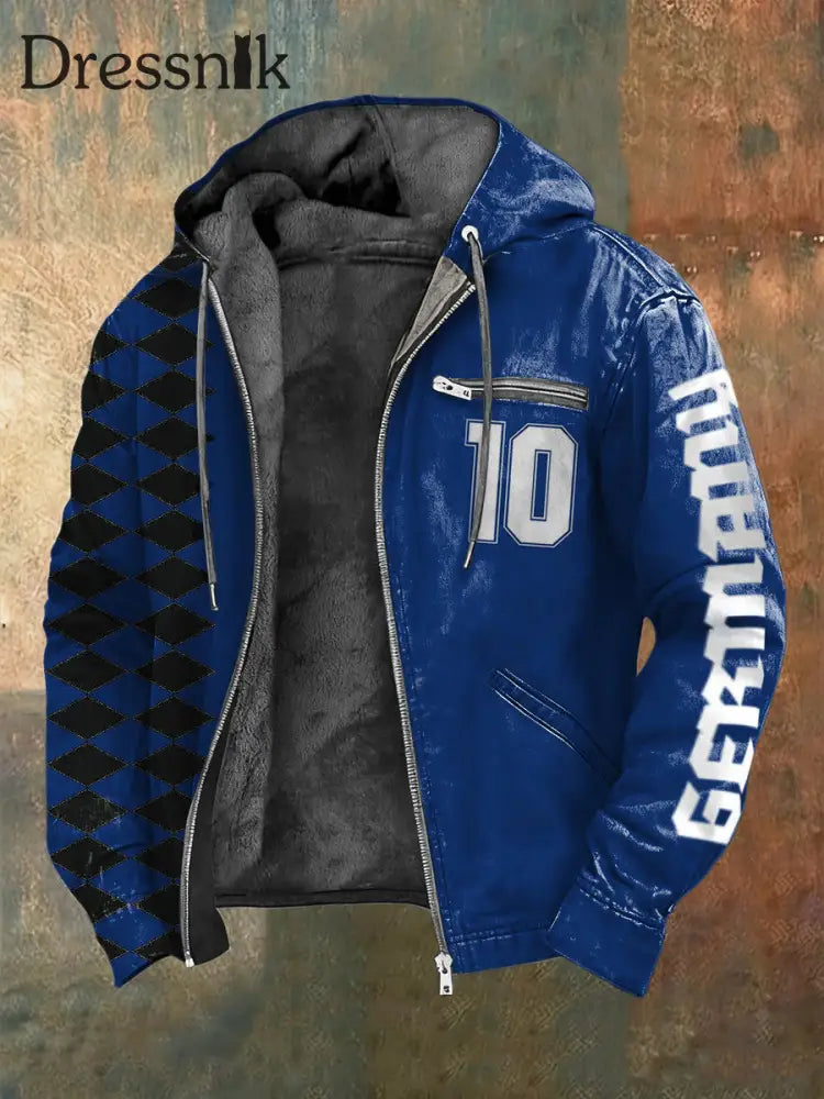 Herren Dynamische Deutschland Nummer 10 Print Fleece-Gelinierte Zip-Jacke mehrfarbig / S