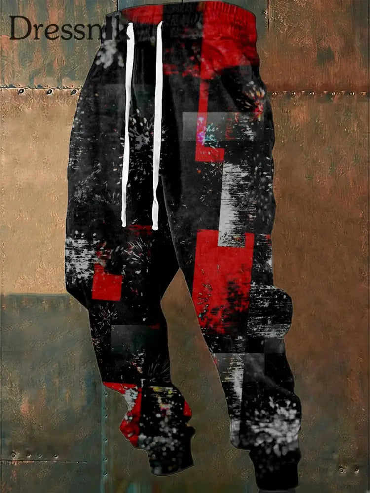 Herren dynamische Rot-Schwarz-Feuerwerks-Print Jogging hose mehrfarbig / S