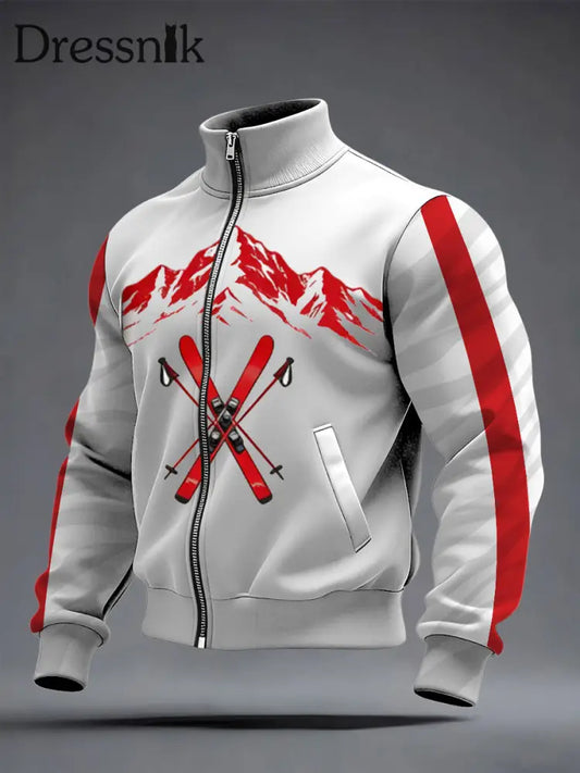 Herren dynamische rot-weiße Ski-& Berg druck Trainings jacke mehrfarbig / S