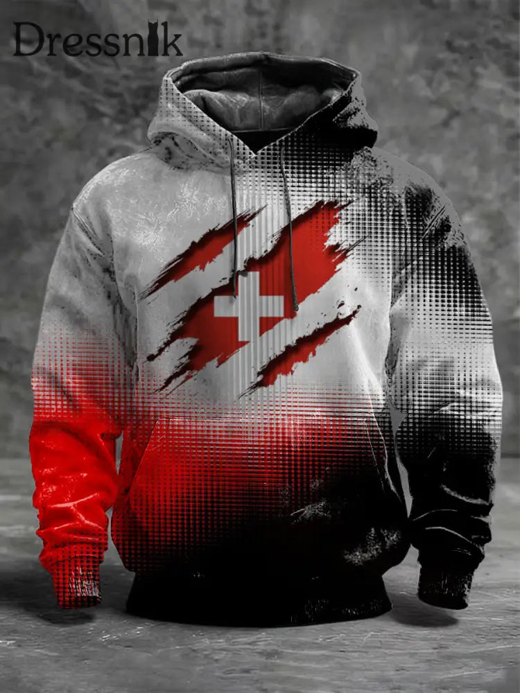 Herren Dynamischer Grunge Schweizer Kreuz Steigung druck Hoodie mehrfarbig / S
