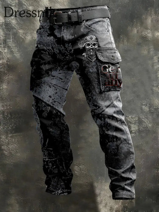 Herren Edgy Black Camo ’Deutschland’ Skull Patch Cargo Hosen mehrfarbig / S
