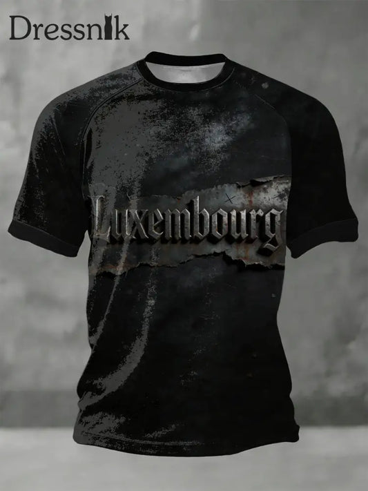 Herren Edgy Black Distressed Luxemburg Metal Text T-Shirt mehrfarbig / S