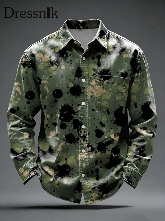 Herren Edgy Camo-Tone Paint Splatter Button-Down-Shirt mehrfarbig / S