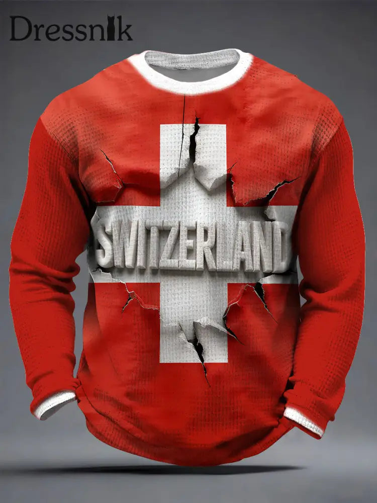 Herren Edgy Cracked Swiss Cross & Text Print Sweatshirt mehrfarbig / S