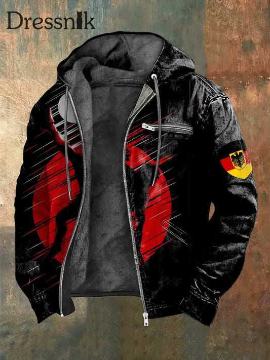 Herren Edgy Deutschland Adler Silhouette Print Fleece-Gelinierte Zip Jacke mehrfarbig / S
