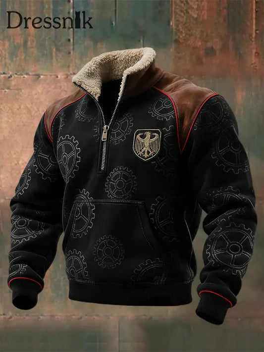 Herren Edgy Gear-Print German Eagle Quarter-Reiß verschluss Sweatshirt mehrfarbig / S