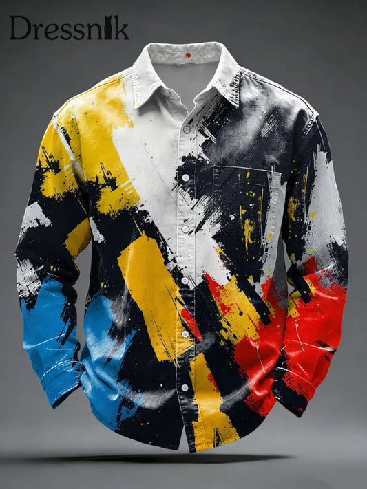Herren Edgy Pop Art Paint Strike Button-Down-Shirt mehrfarbig / S