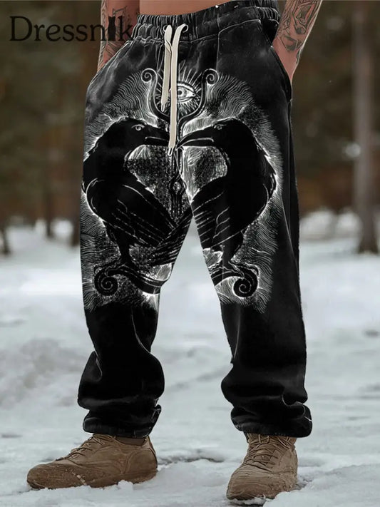 Herren Edgy Raven & All-Seeing Eye Grafik Schwarze Jogging hose mehrfarbig / S