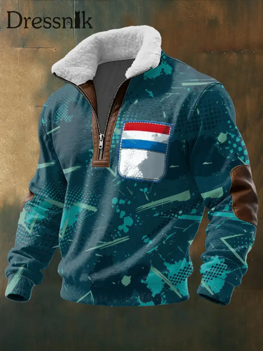 Herren Edgy Teal Luxemburg Flagge Tasche Sherpa Hoodie mehrfarbig / S