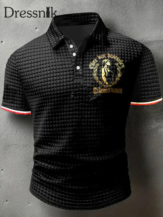 Herren Ehre Den Deutschen Print Waffel Polo Hals Kurzarm T-Shirt Schwarz / S