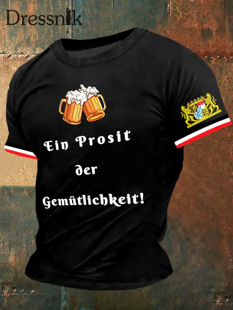 Herren Ein Prosit der Gemütlichkeit Druck Vintage Mode Kurzarm T-Shirt Schwarz / S