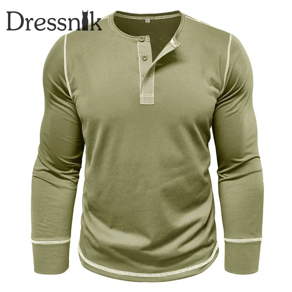Herren einfarbig Lässiges Henley-Kragen-T-Shirt