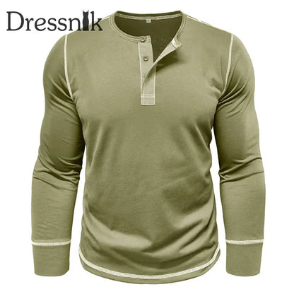 Herren einfarbig Lässiges Henley-Kragen-T-Shirt