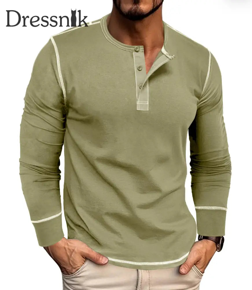 Herren einfarbig Lässiges Henley-Kragen-T-Shirt