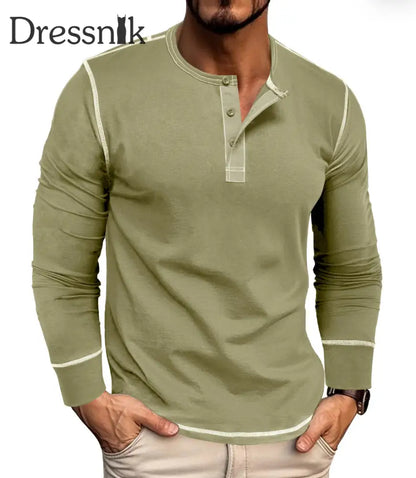 Herren einfarbig Lässiges Henley-Kragen-T-Shirt