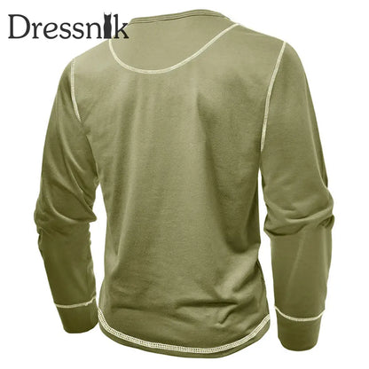 Herren einfarbig Lässiges Henley-Kragen-T-Shirt