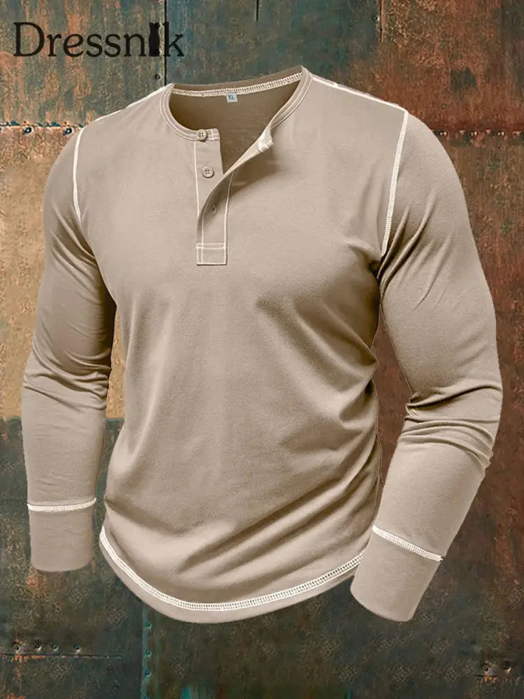 Herren einfarbig Lässiges Henley-Kragen-T-Shirt Aprikose / S