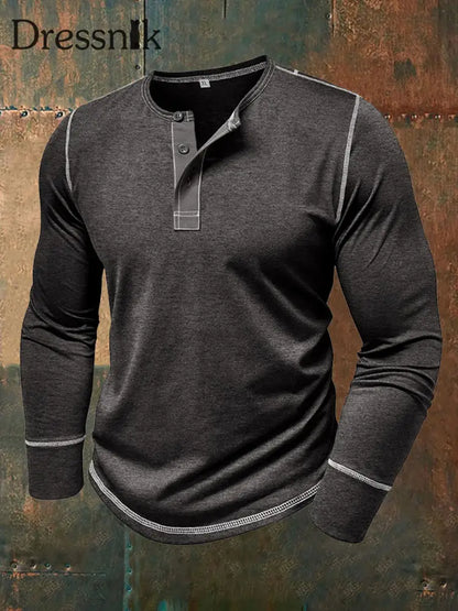 Herren einfarbig Lässiges Henley-Kragen-T-Shirt Dunkelgrau / S