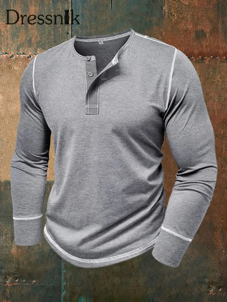 Herren einfarbig Lässiges Henley-Kragen-T-Shirt Grau / S