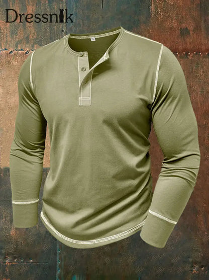 Herren einfarbig Lässiges Henley-Kragen-T-Shirt Grün / S