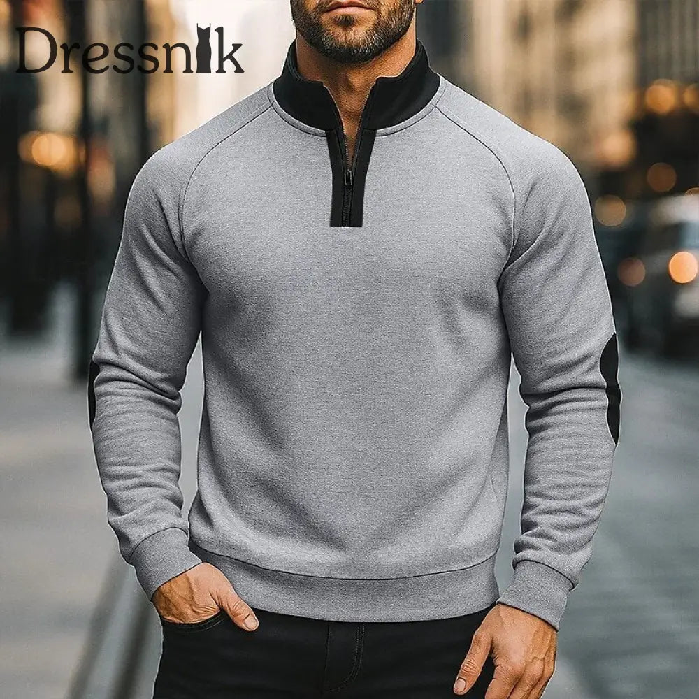 Herren einfarbiger Halb-Zip-Pelz-Pullover Hellgrau / S