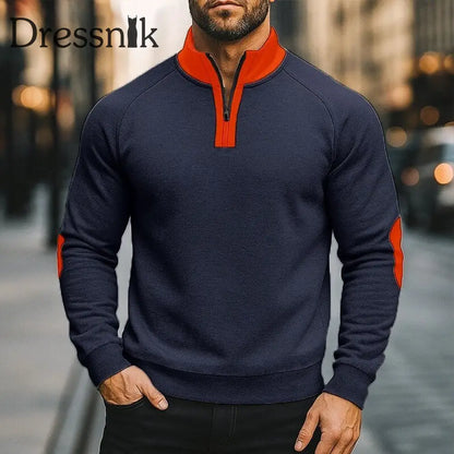 Herren einfarbiger Halb-Zip-Pelz-Pullover Marineblau / S